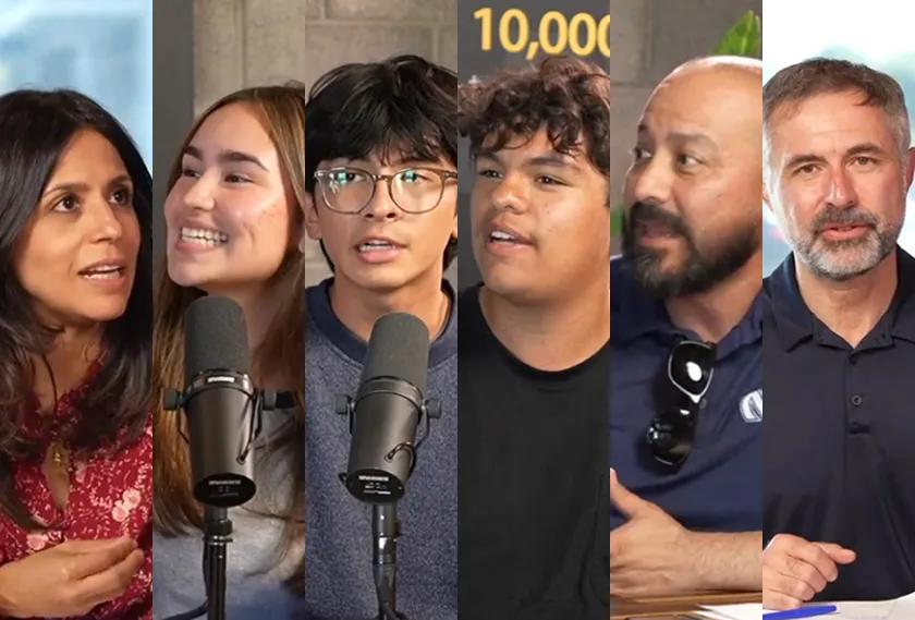 Mrs. Hemmerling, Arely, Caleb, Adrian, Mr. Alcazar, and Dr. Boulton in his podcast